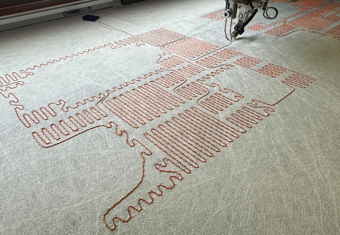 Smart textile wire stitching