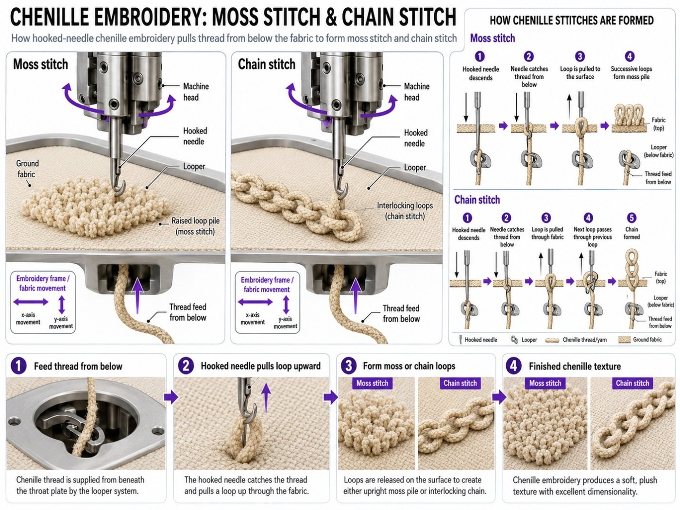 Chenille and chain stitch electrode process diagram